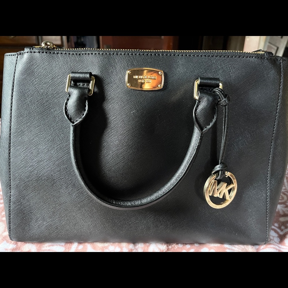 Michael Kors Kellen Black Leather Satchel Tote Bag